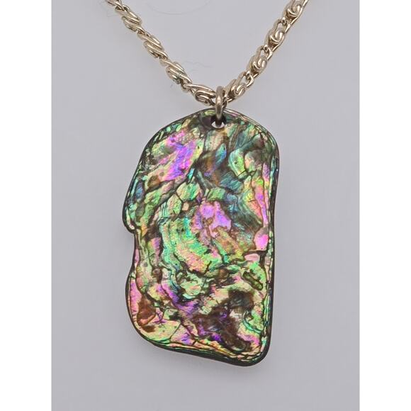 Pink Green Abalone Mother of Pearl Shell Pendant 24" Chain Necklace Beachcore - Picture 4 of 16